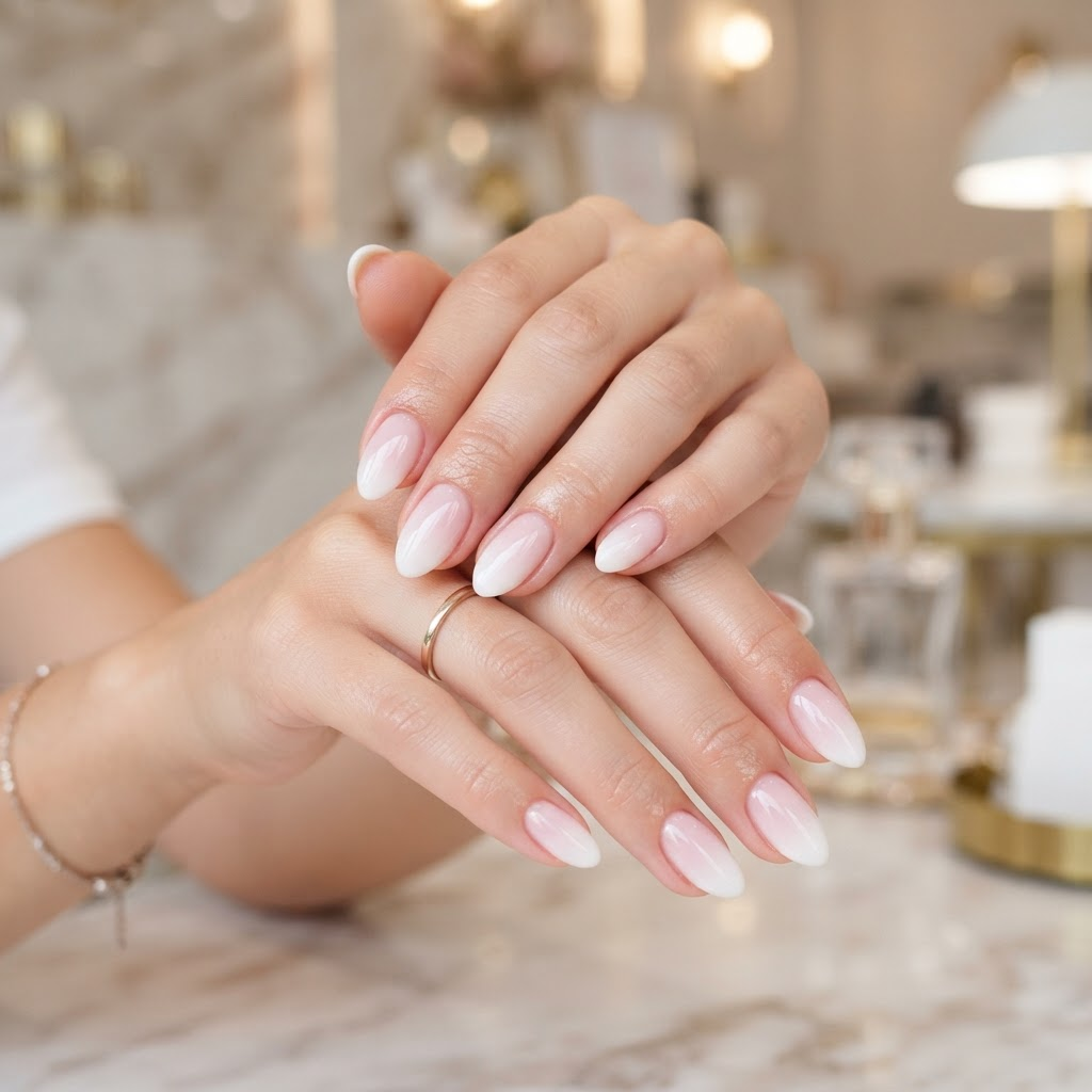 Unhas com francesinha ombré delicada